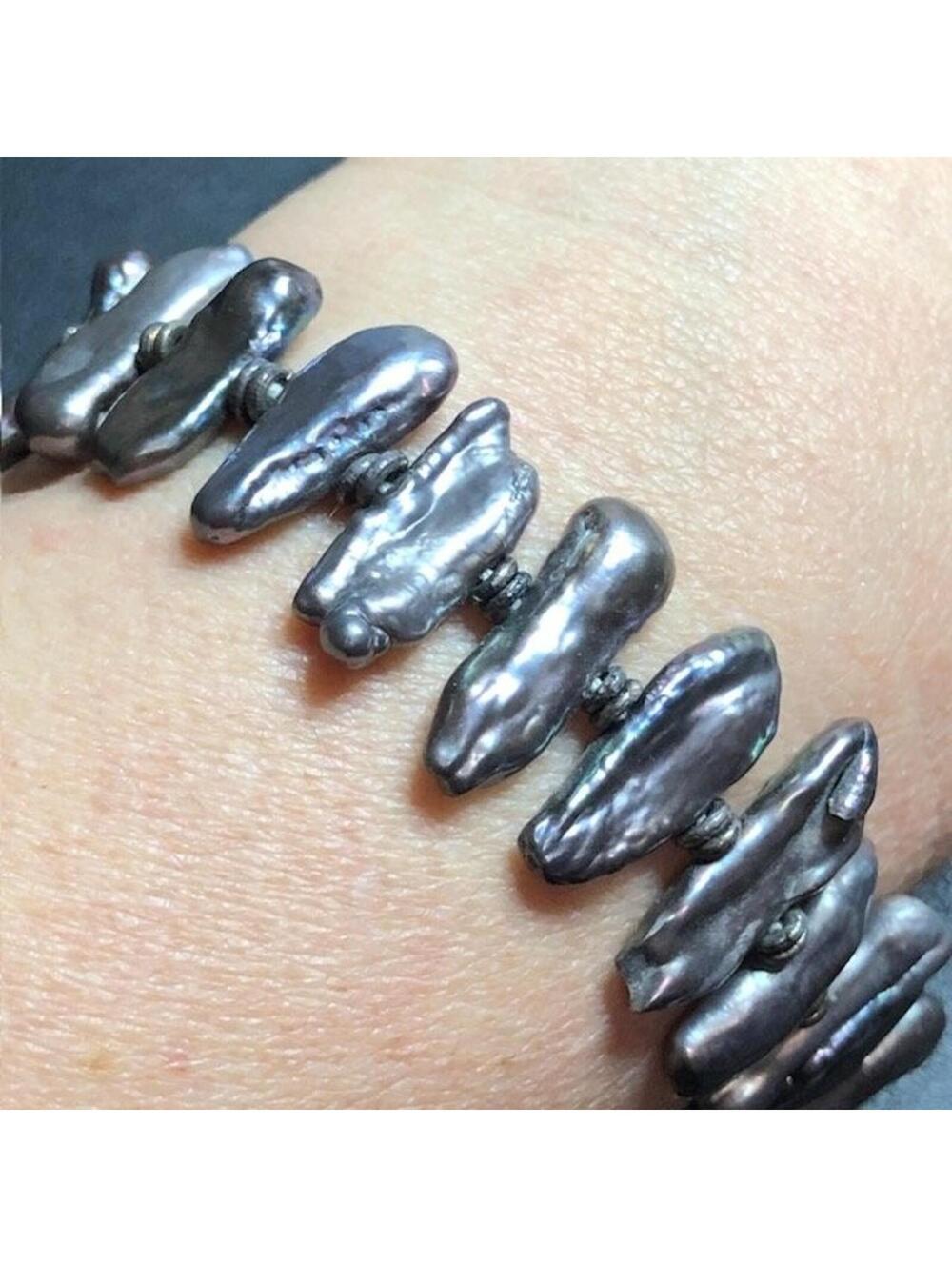 B4078 Freshwater Stick Pearl Bracelet Grey Biwwstick Sterling Silver 7.25"